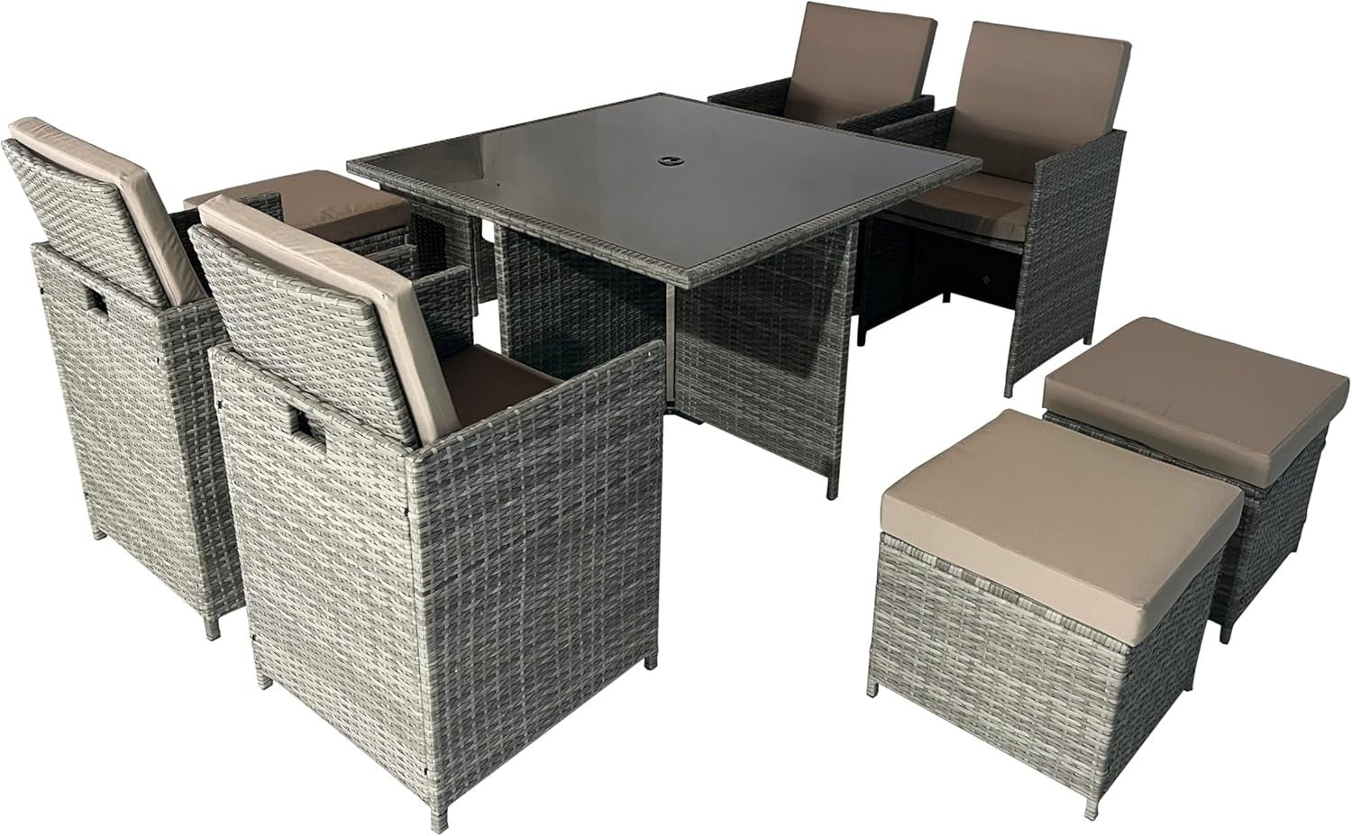 Rattan Garden Dining Set 9 Seater Outdoor Patio Cube Table Chairs Cushions