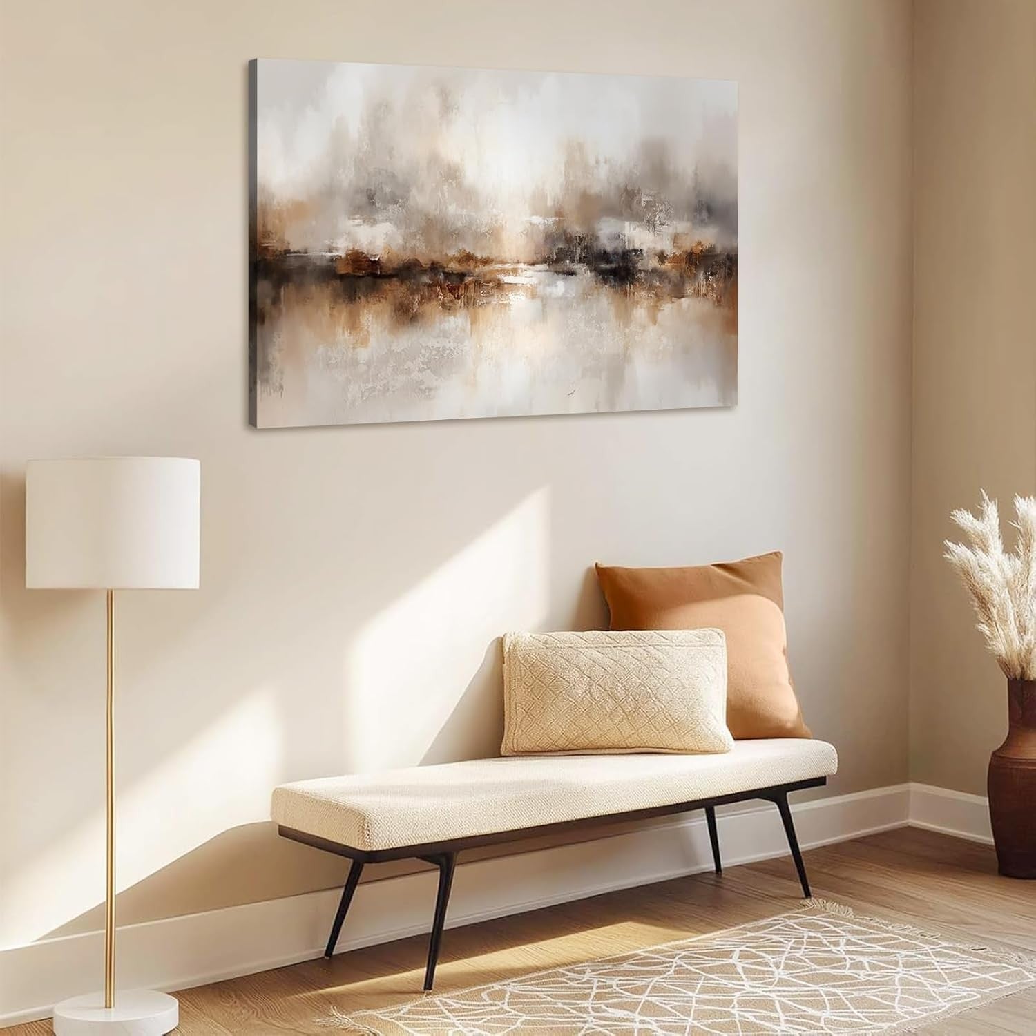 Beige Abstract Wall Art Canvas Framed Neutral Modern Minimalist 59x39cm
