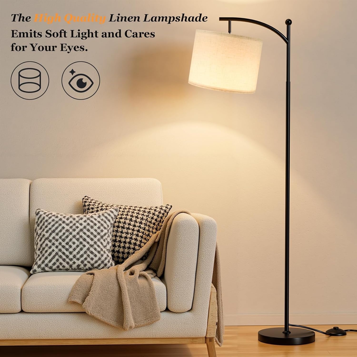 Modern Arc Floor Lamp Dimmable LED Remote Control Living Room Standing