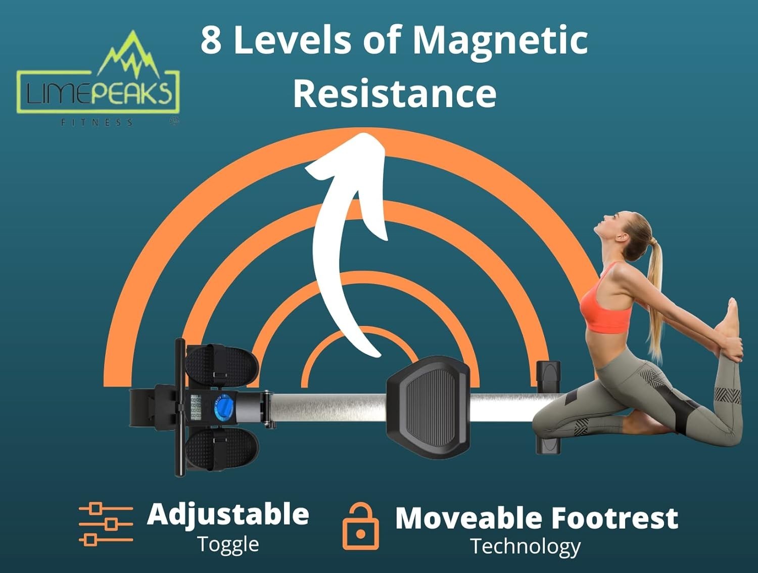Foldable Magnetic Rowing Machine 8-Level Resistance Bluetooth LCD Home 110KG