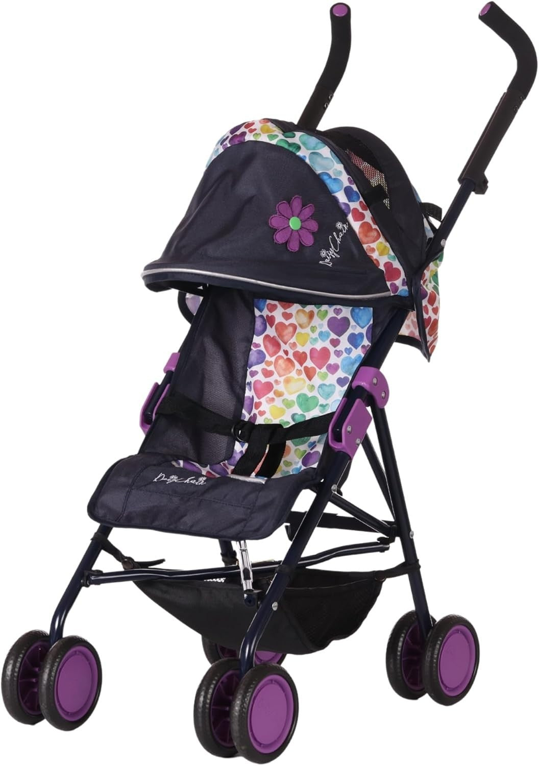 Large Dolls Pushchair for Ages 4–9, Adjustable Handle, Foldable Buggy