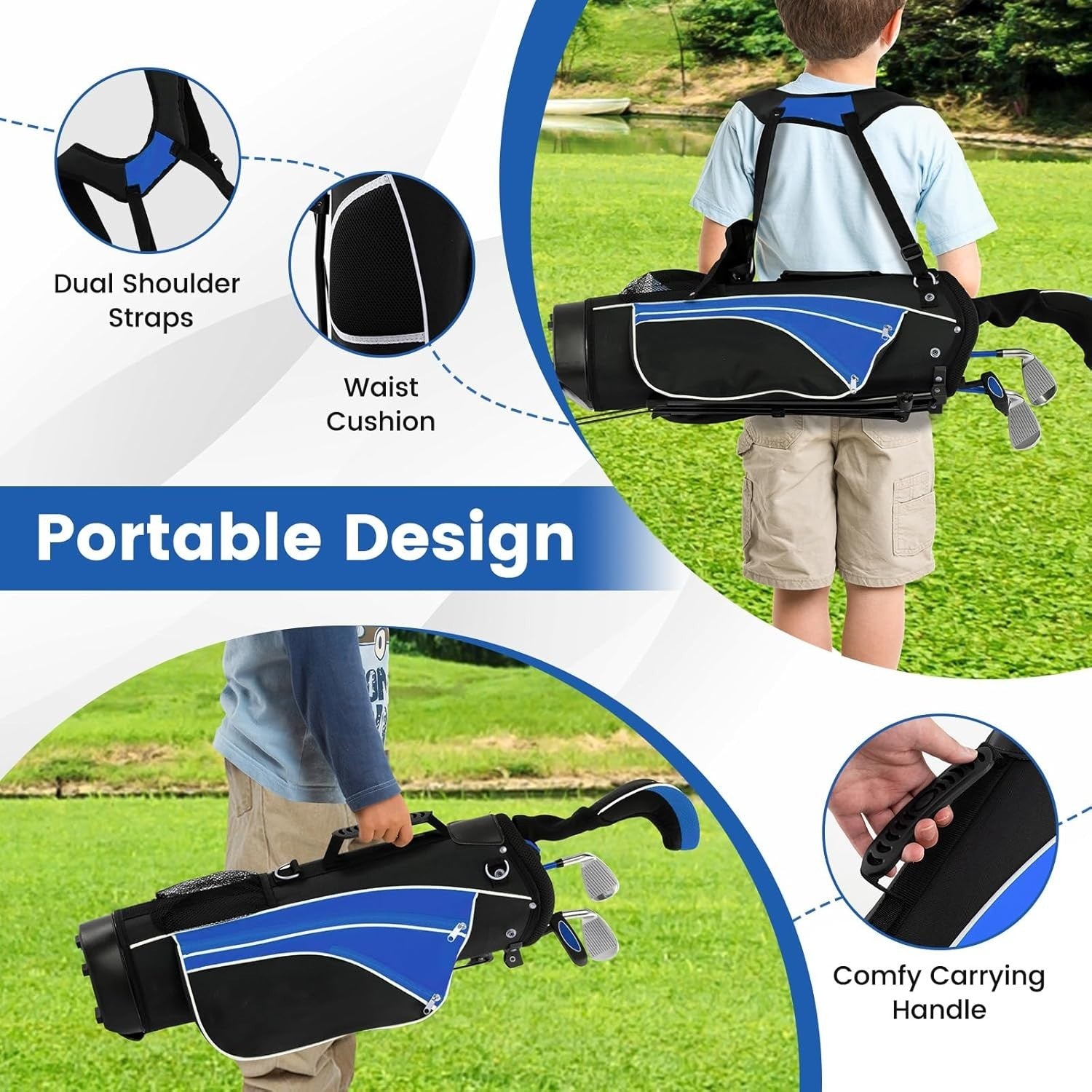 Junior Golf Club Set Ages 8–10 Right Hand Fairway Irons Putter Stand Bag