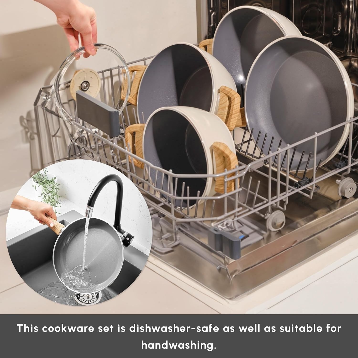 15Pcs Cream Ceramic Non-Stick Cookware Set with Lids & Utensils, PFAS-Free
