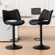 Adjustable Bar Stools 2pcs black PU Leather Swivel Kitchen Counter Chairs