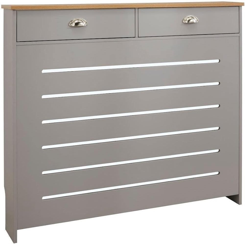 Grey Radiator Cover 111.5x19x96cm MDF Heating Cabinet | 2 Drawer