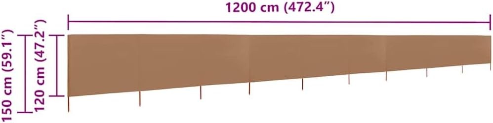9 Panel Taupe Outdoor Windbreak Fence with Wooden Poles 1200x120cm Durable Scree
