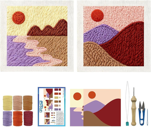 2pcs Boho Landscape Punch Needle Kit DIY Wall Hanging Decor