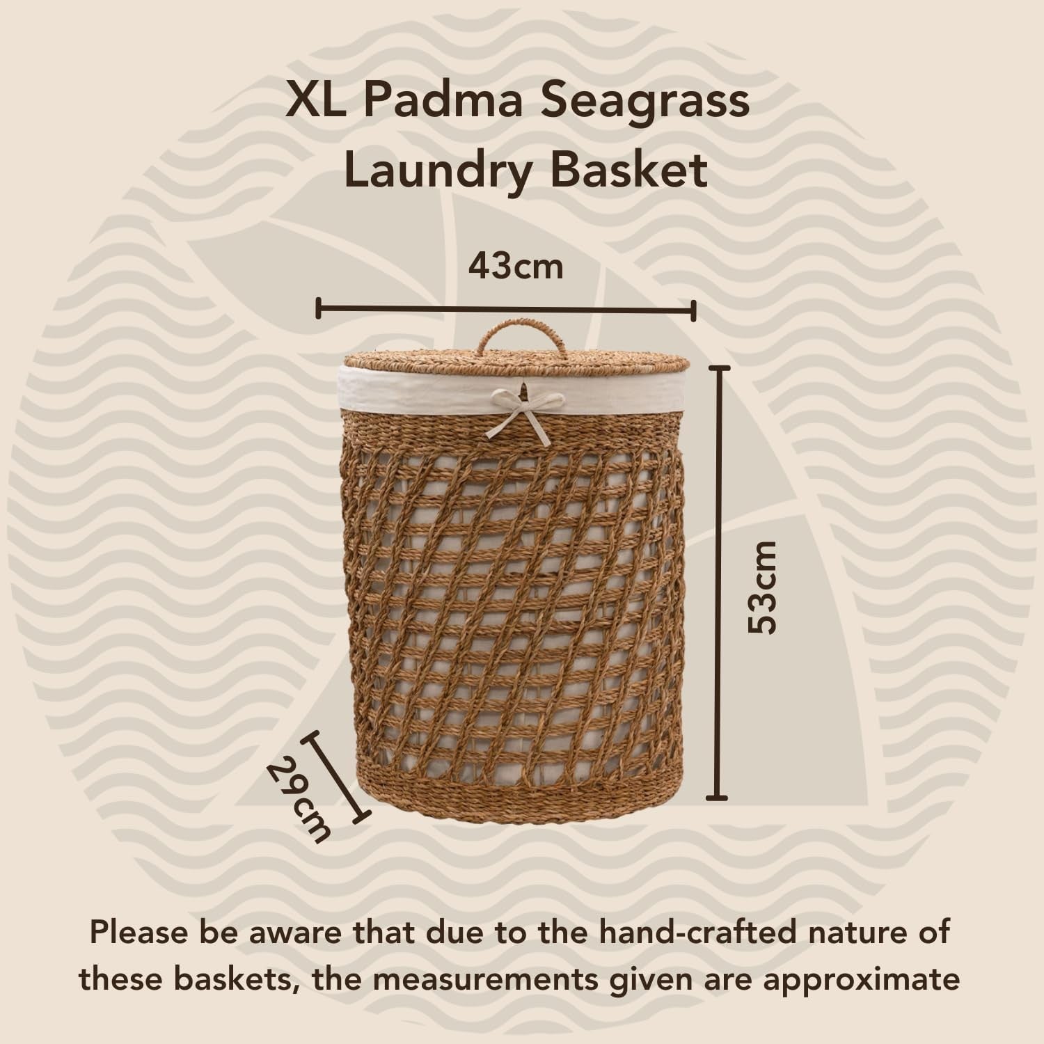 Extra Large Seagrass Laundry Basket with Lid & Cotton Liner – Handwoven Oval Sto