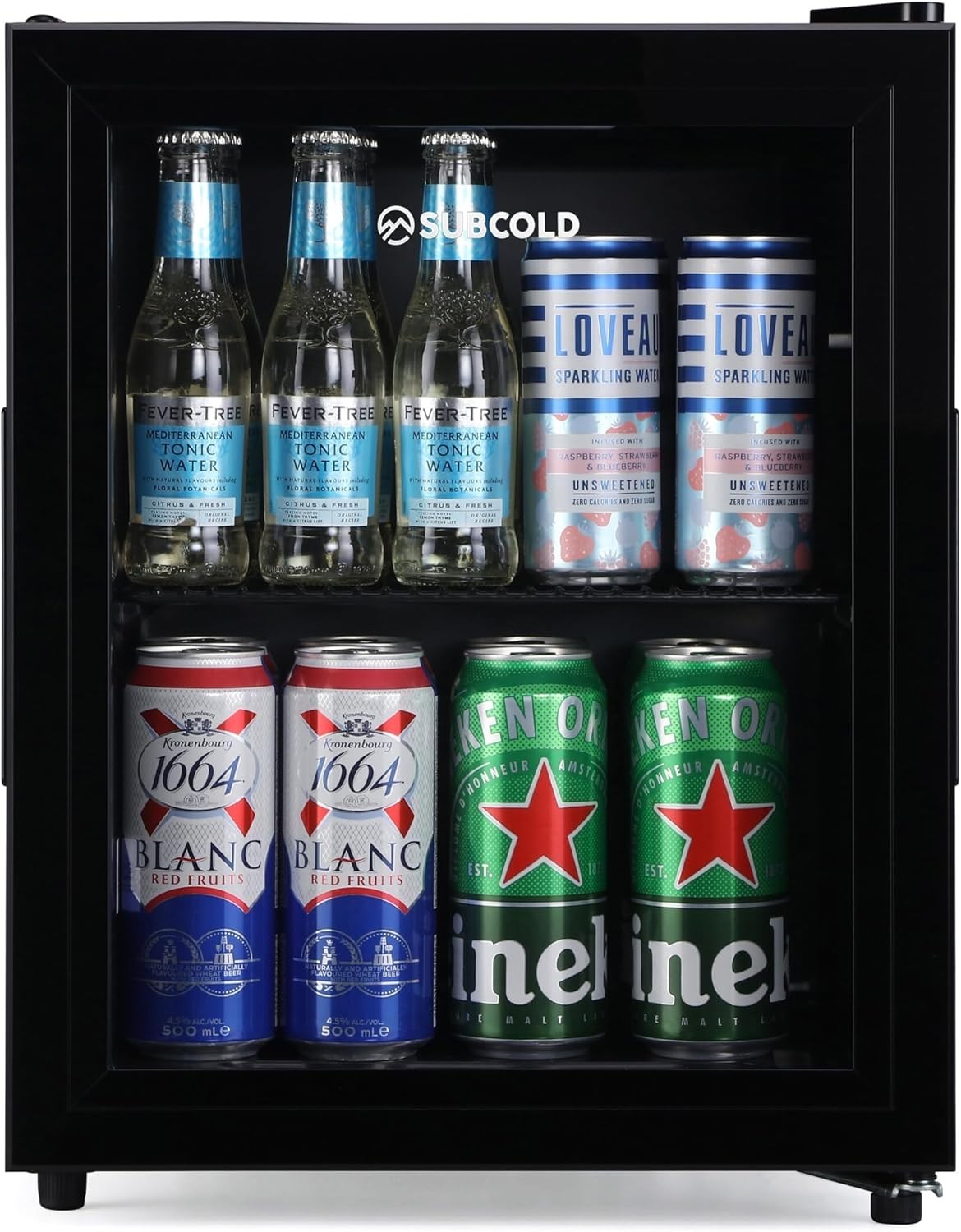 32L Mini Fridge Beer & Drink Cooler LED Glass Door Black Compact