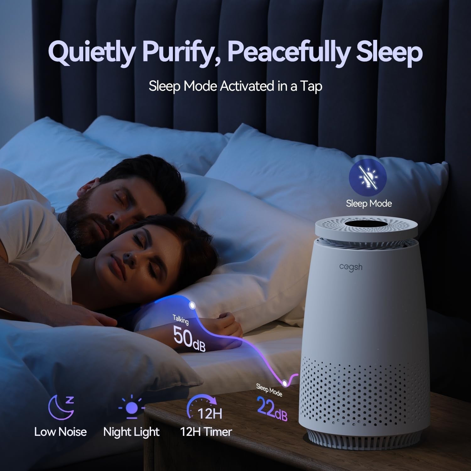 HEPA Air Purifier for Home Pets Dust Smoke Quiet Sleep Mode Timer