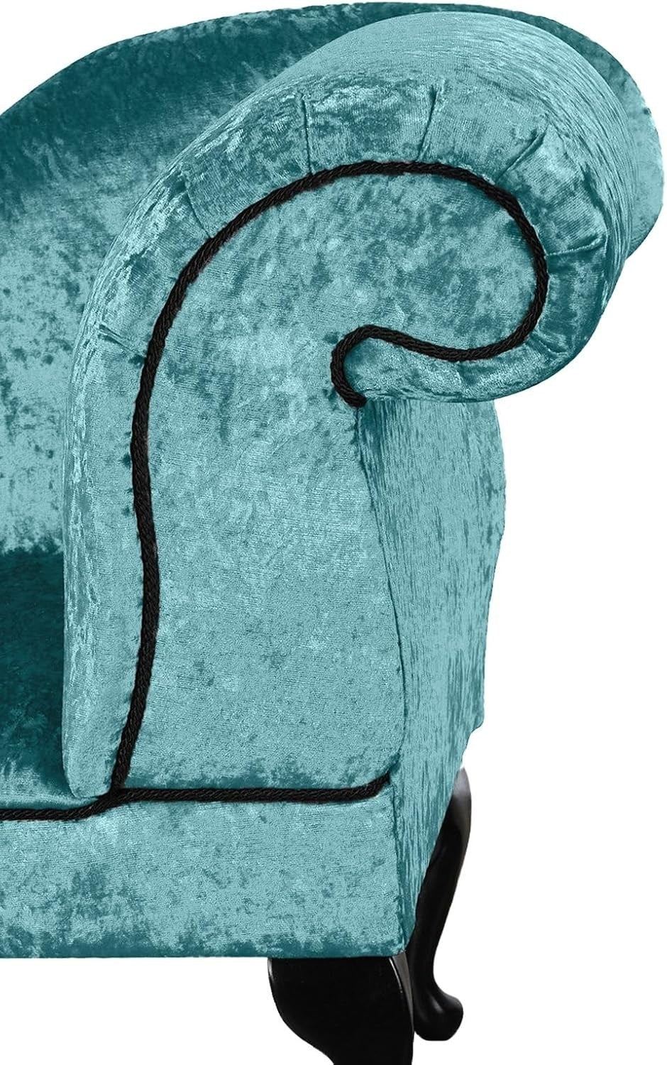 Luxury Left Hand Velvet Chaise Lounge Chair Aqua Blue with Queen Anne Legs.