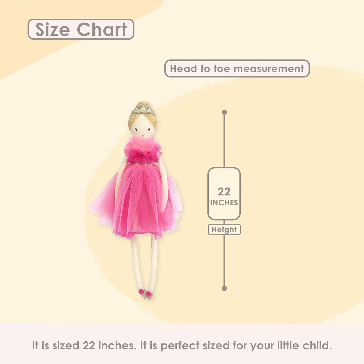 22” Plush Princess Doll Soft Tulle Dress Crown Cute Gift