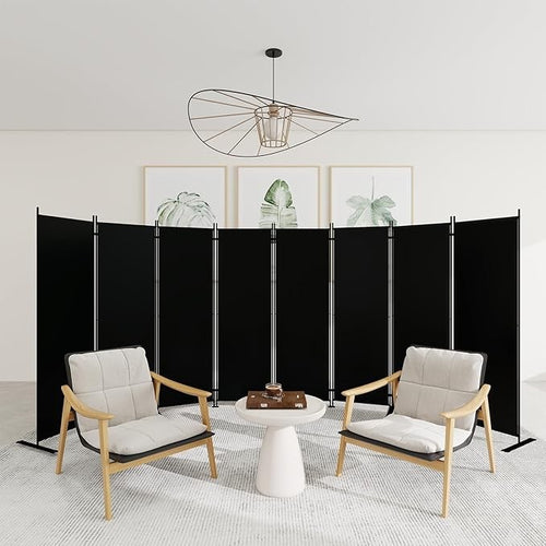 8-Panel Folding Room Divider 6ft Black Privacy Screen Wall for Home Office