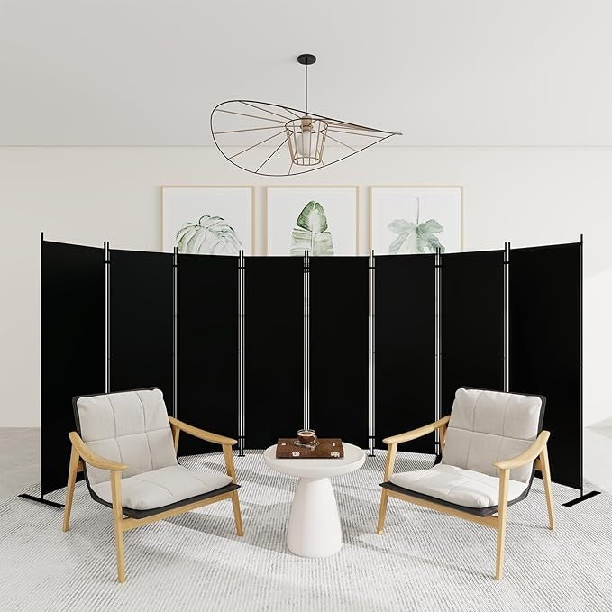 8-Panel Folding Room Divider 6ft Black Privacy Screen Wall for Home Office