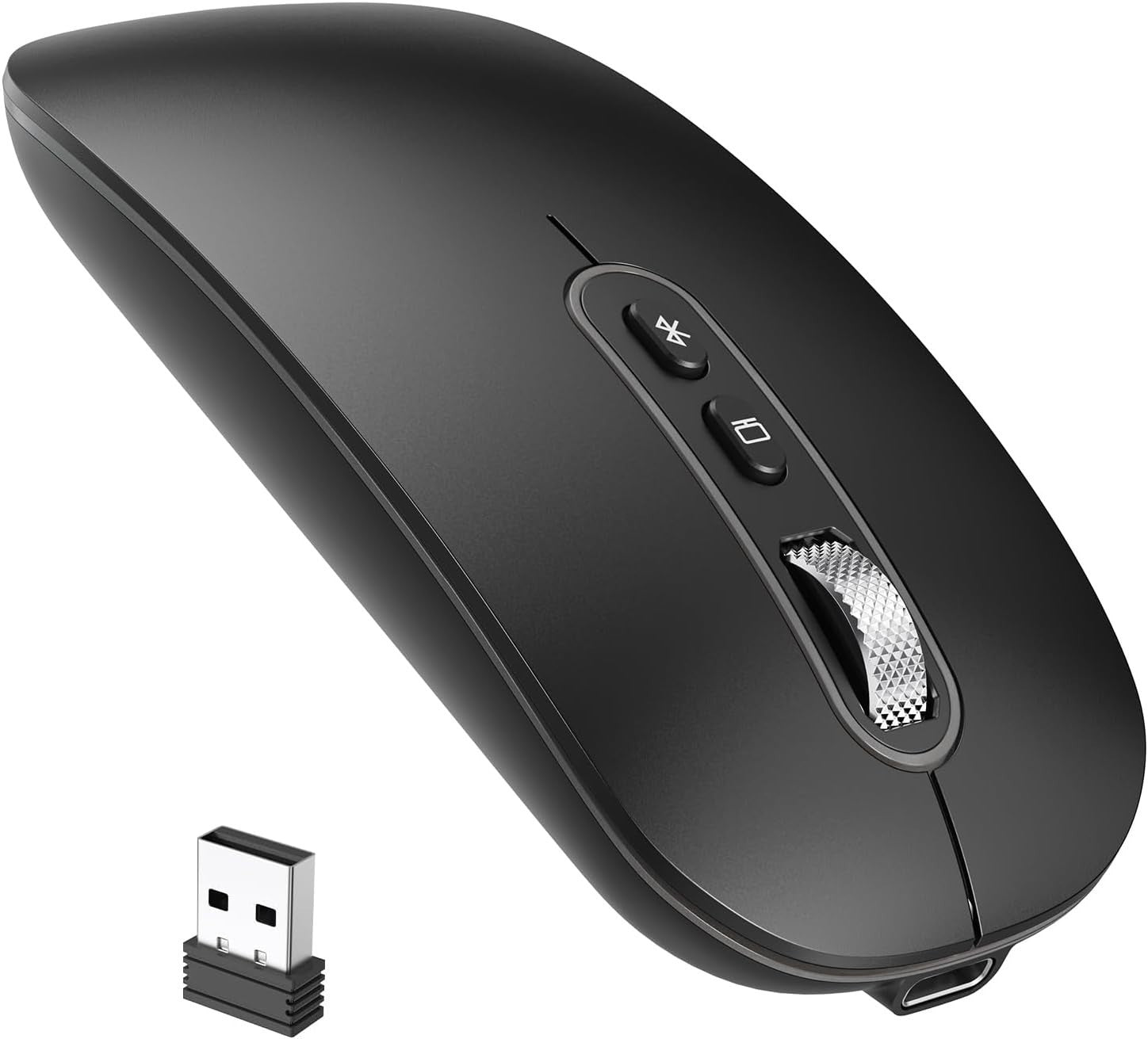Bluetooth Wireless Mouse Rechargeable Silent USB Slim Black