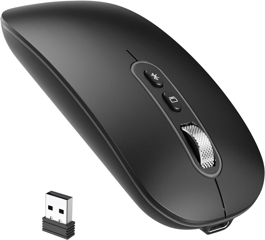 Bluetooth Wireless Mouse Rechargeable Silent USB Slim Black