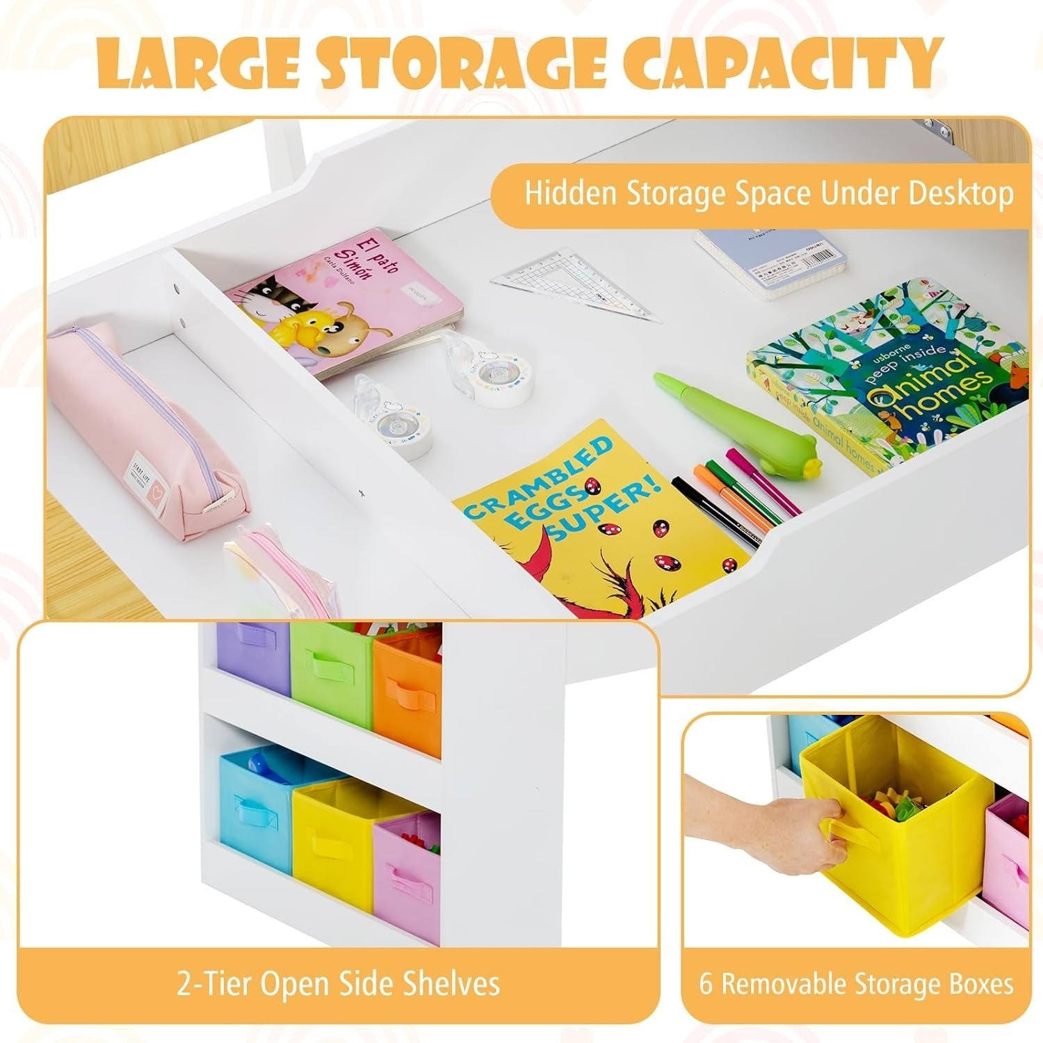 Kids Art Table & Chairs Set with Storage, Paper Roll & 6 Paint Cups 109cm