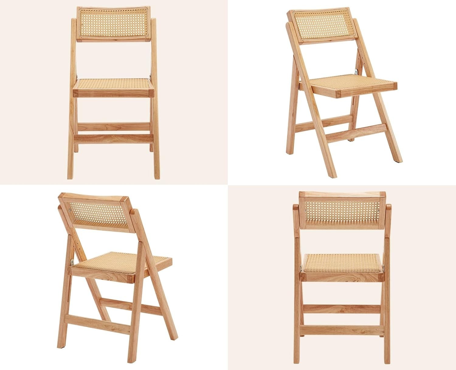 Folding Rattan Dining Chairs Set of 2 Wooden Frame Space Saving Kitchen