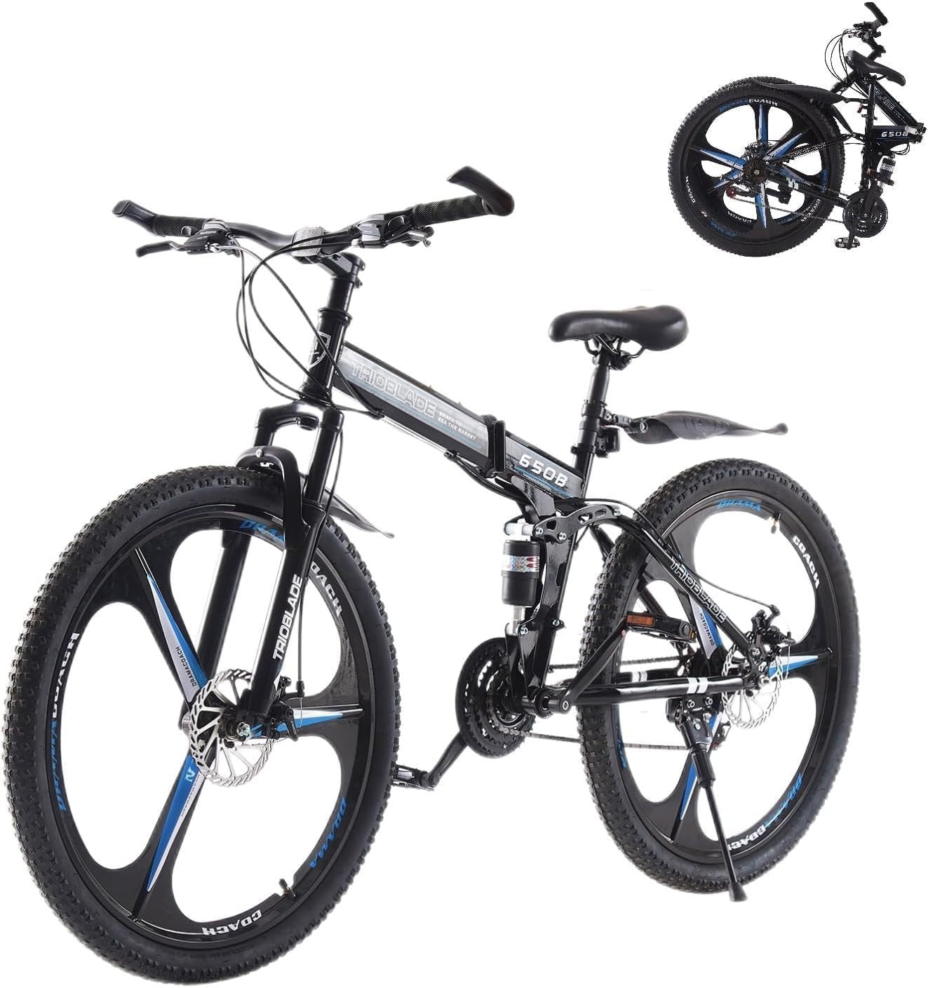 27.5" Foldable Mountain Bike Dual Suspension 21-Speed Lightweight MTB