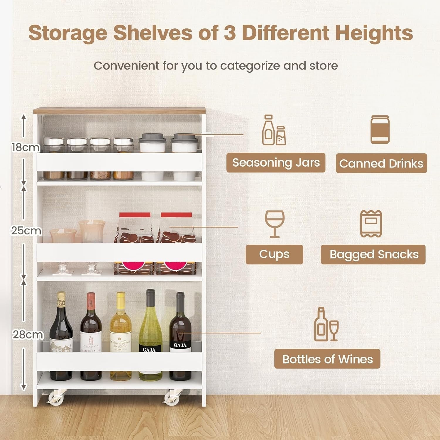 Slim Rolling Kitchen Storage Cart 4 Tier Narrow Shelf Organizer Wheels