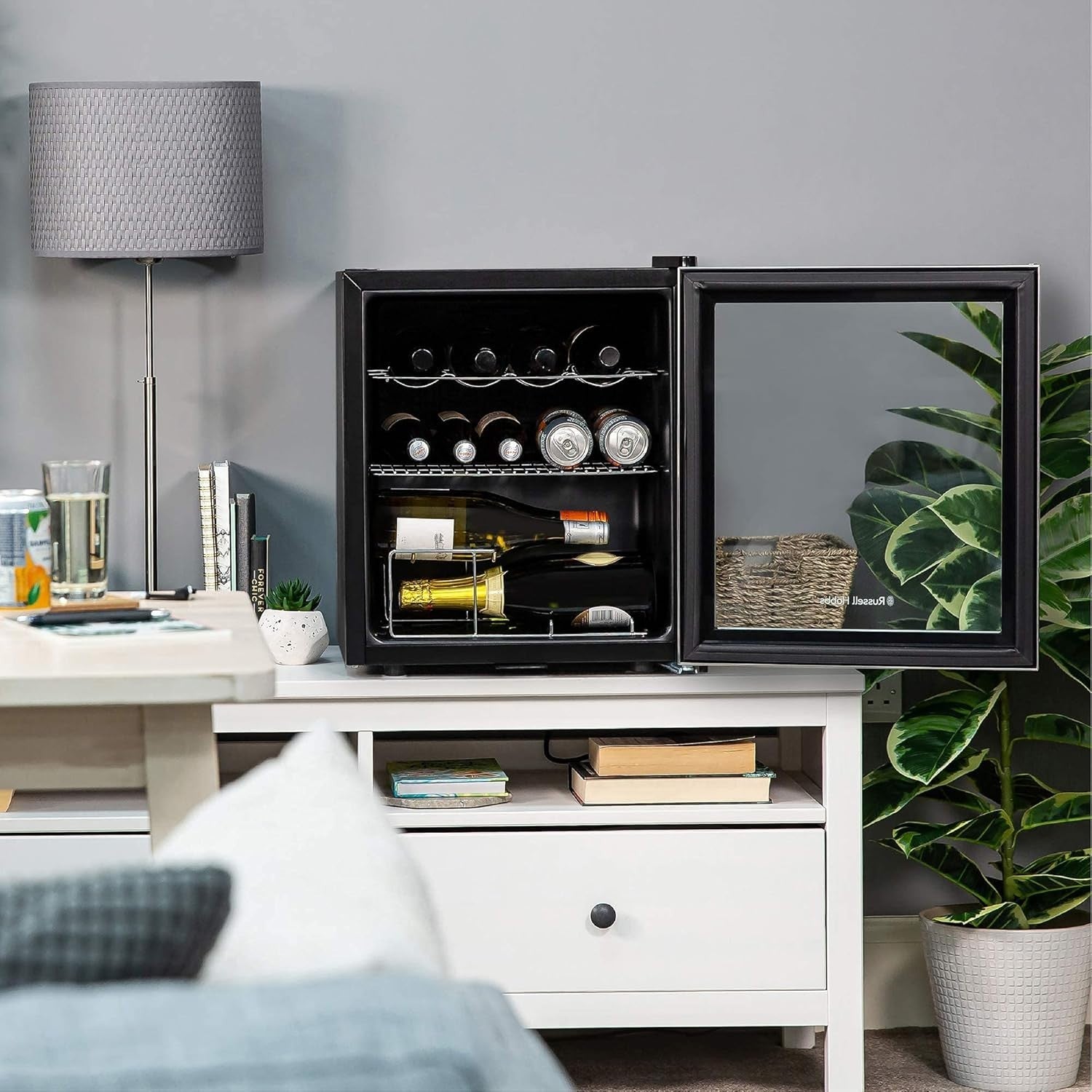 Lockable Wine Cooler Fridge 46L Glass Door 12 Bottle Countertop