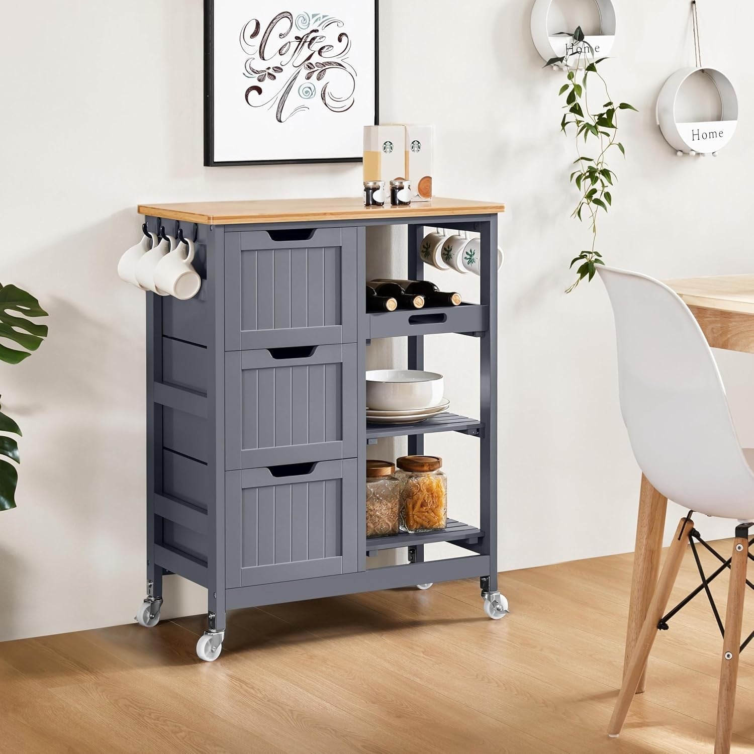 Kitchen Storage Trolley on Wheels with Drawers 3 Tier Rolling Island Cart