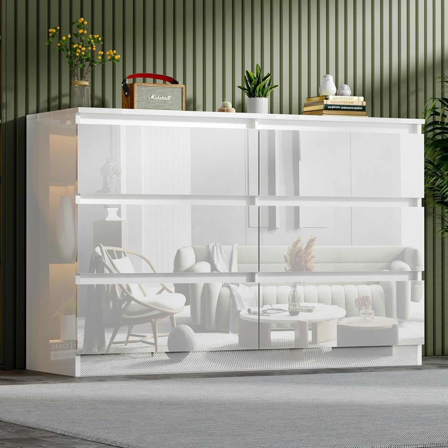 Modern White Gloss Chest of 6 Drawers Bedroom Storage Cabinet