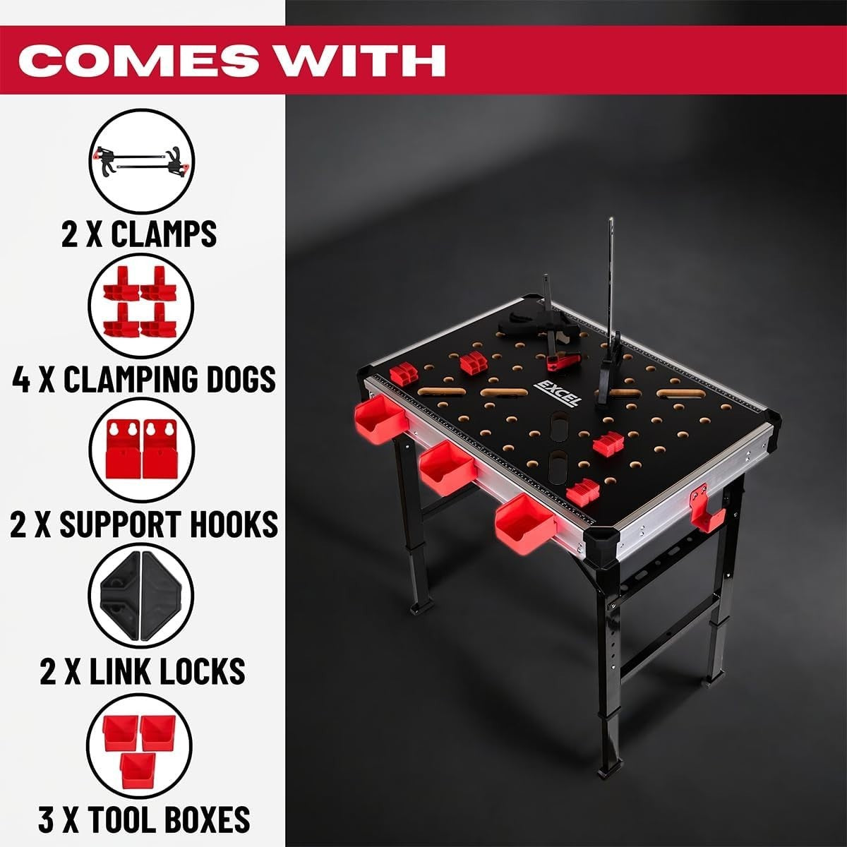 Foldable Workbench Adjustable Height Heavy Duty Table with Clamping System