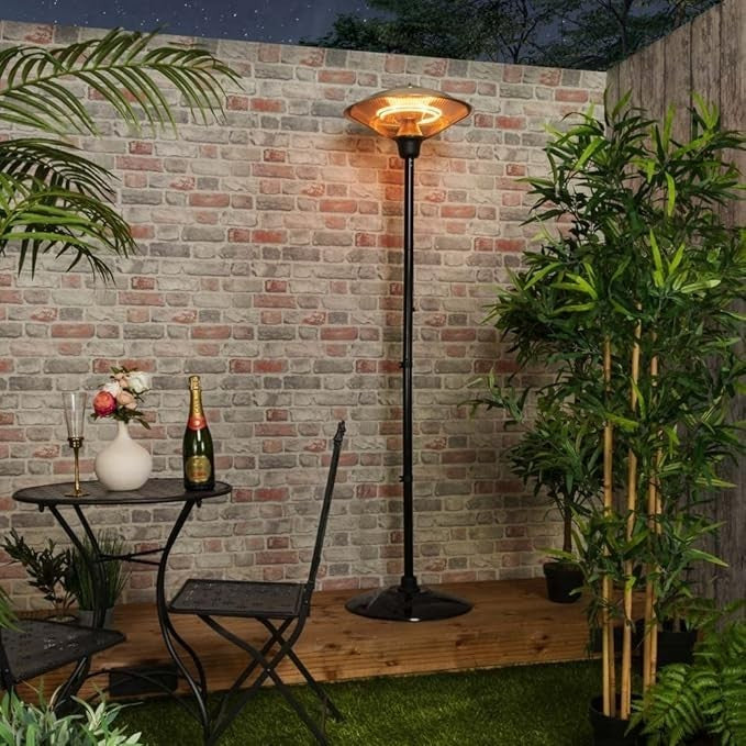 Outdoor Floor Standing Patio Heater 2000W Radiant Halogen Safe IP34 Silver