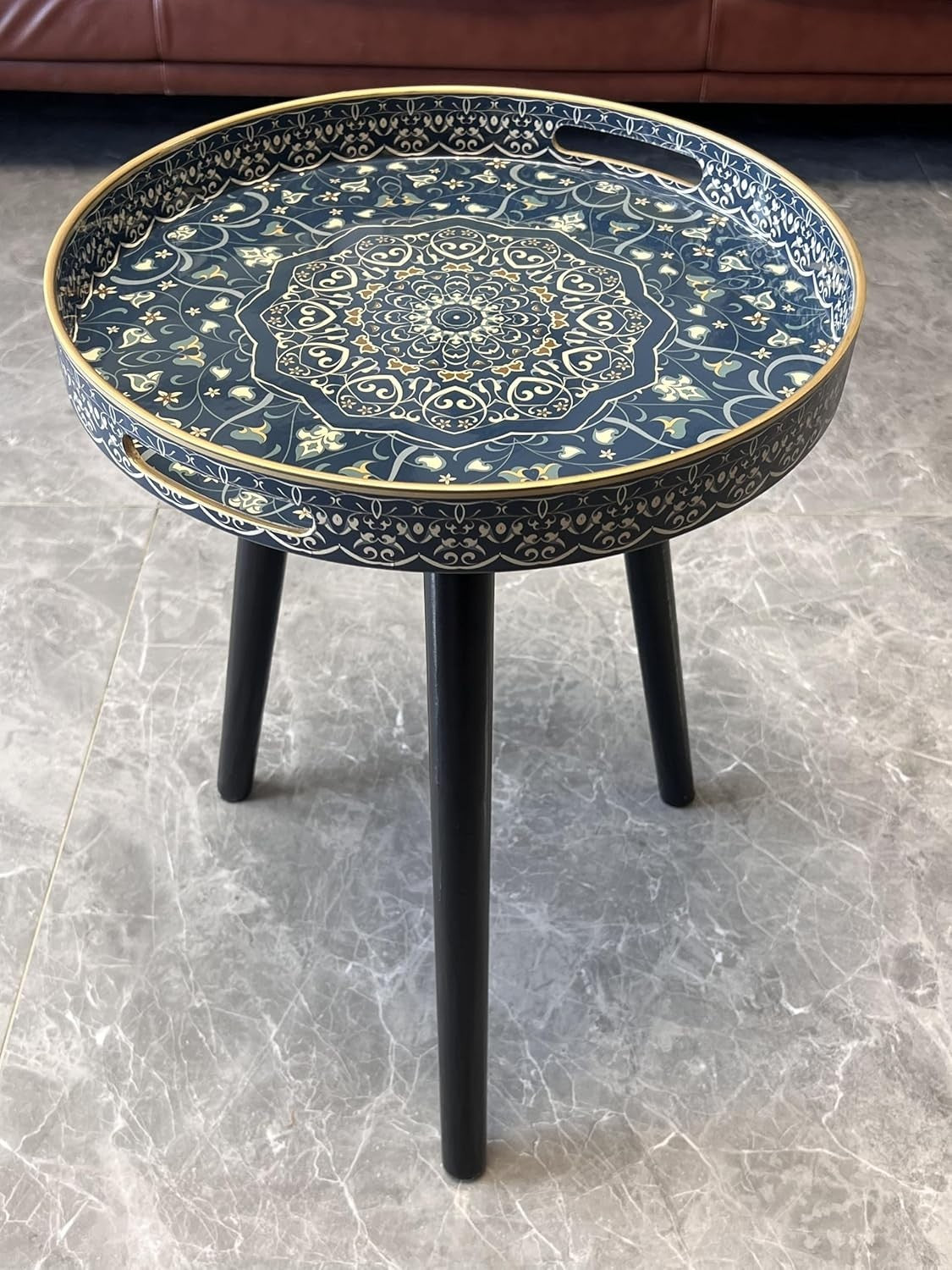 Round Outdoor Side Table with Detachable Legs – 50x38x38cm Blue Maze