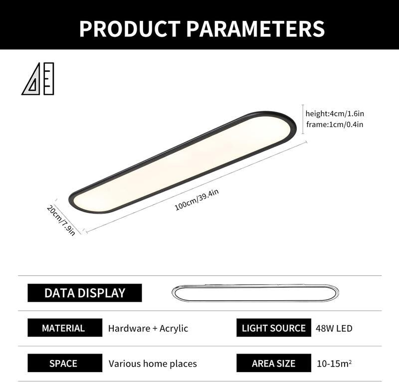 Ultra Thin LED Ceiling Light 100CM Remote Dimmable 48W Low Profile Lamp