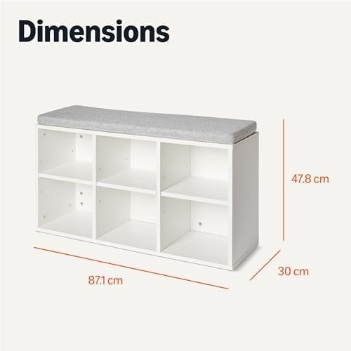 White Shoe Storage Bench with Cushion Seat 6 Compartment Adjustable Shelves
