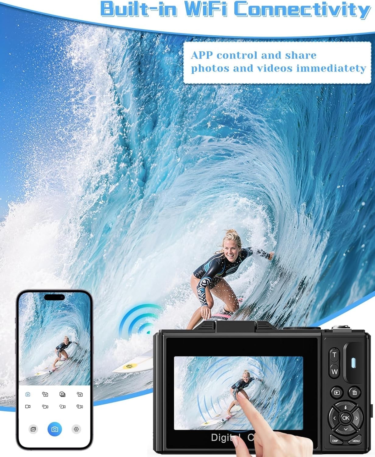 5K 75MP Vlogging Camera WiFi Flip Screen Zoom Camera 64GB
