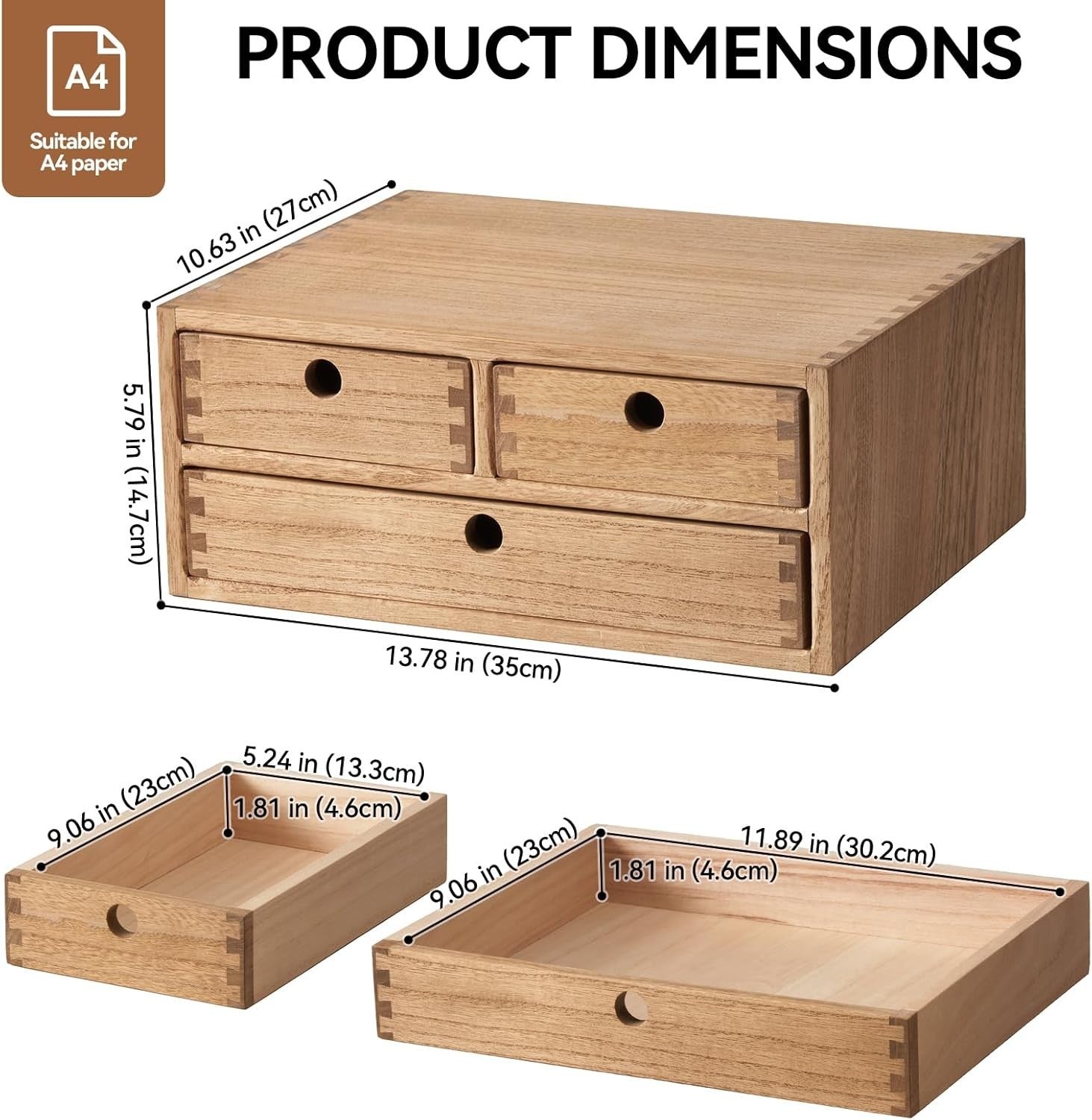Wood Desktop Organizer 3 Drawer Office Filing Storage Jewelry Box