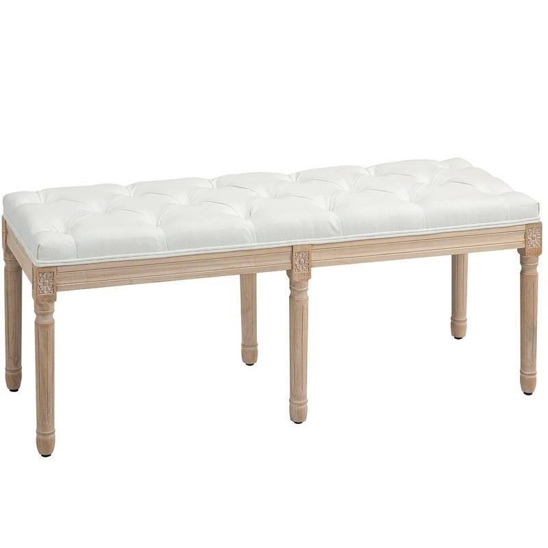 French Style End of Bed Bench Cream White Upholstered Tufted Seat 117cm
