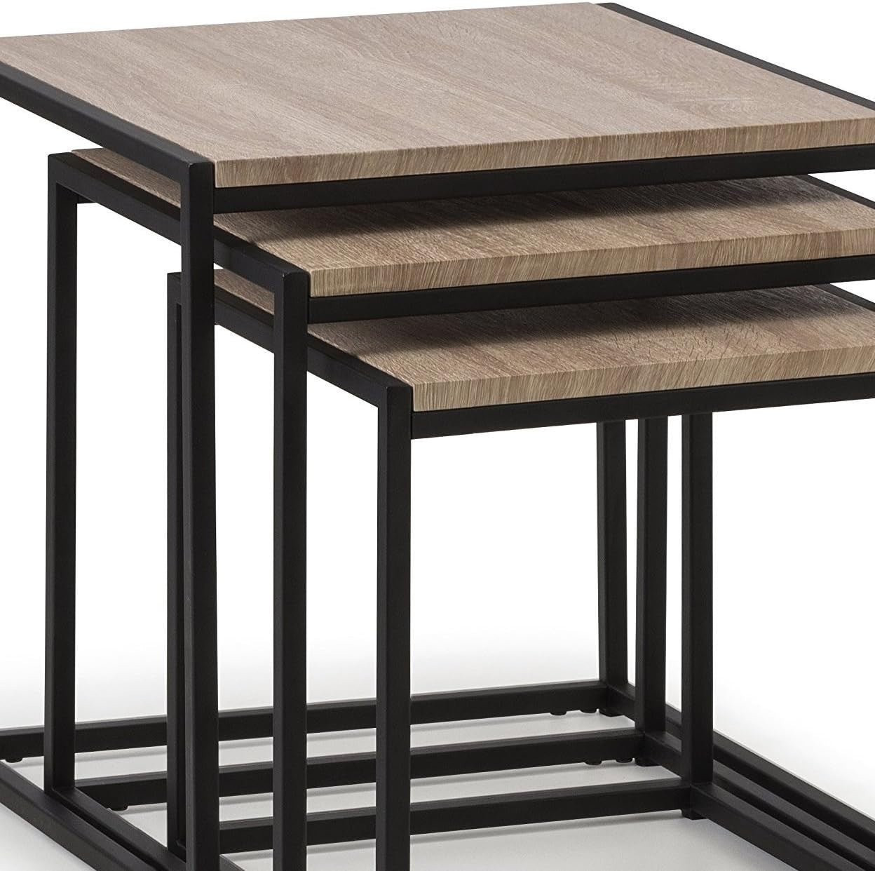 Space-Saving Nesting Side Tables Set of 3 Black & Oak Compact End Table Home