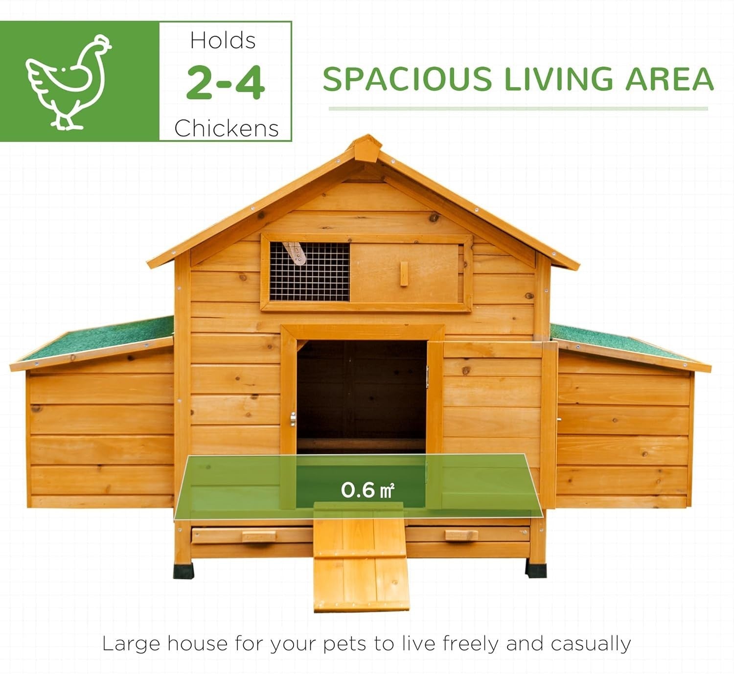 Large Wooden Chicken Coop & Run 150x100x96cm 8 Birds
