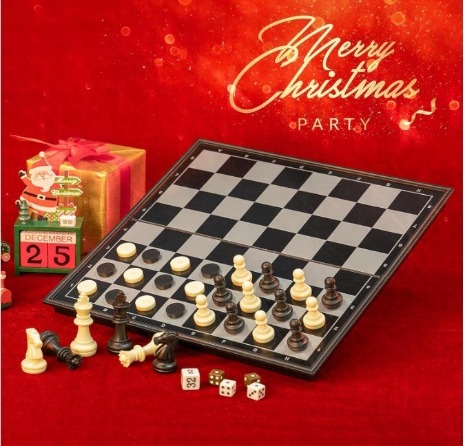 3-in-1 Magnetic Chess Backgammon Draughts Set Portable Folding Travel Board
