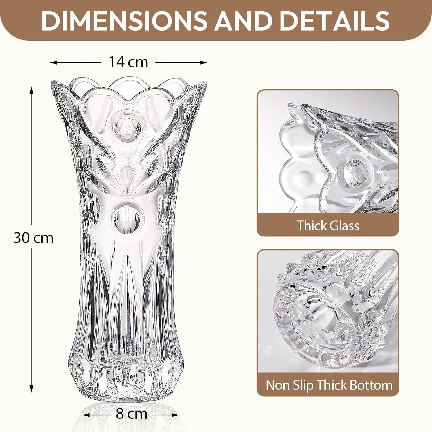 30cm Crystal Glass Flower Vase Tall Clear Vase Wedding Centrepiece