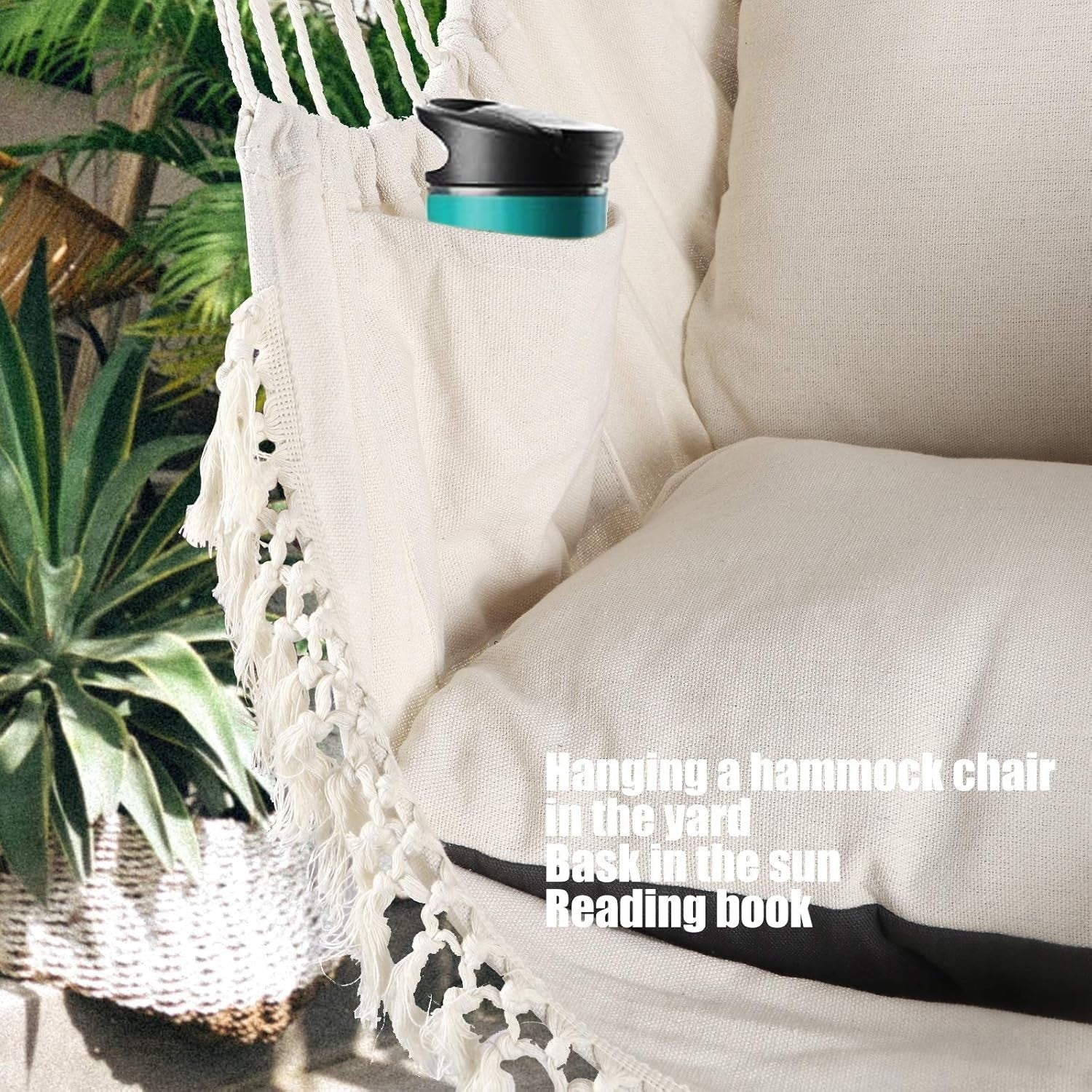 Cream Hammock Chair with 2 Cushions & Straps | 500lbs Indoor Outdoor Swing