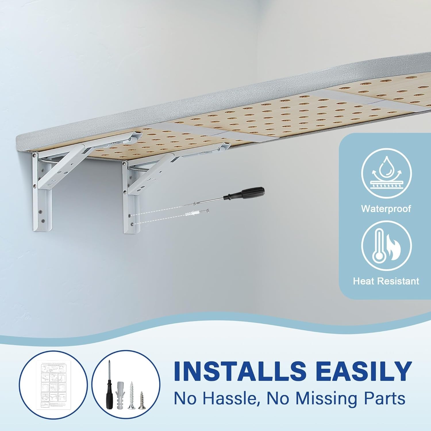 Wall Mounted Folding Ironing Board Fold Out Compact Grey Space Saving