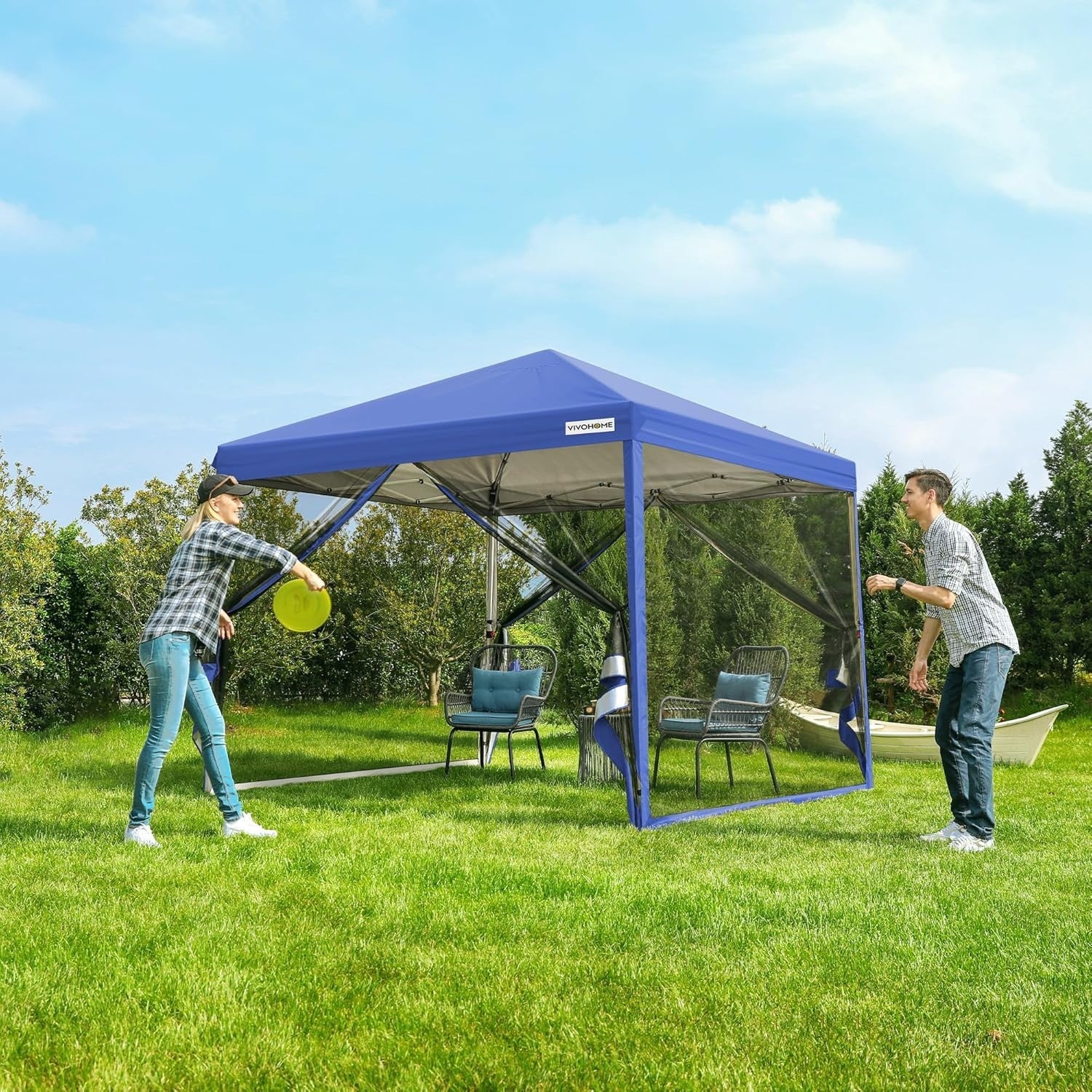 3x3M Blue Pop Up Gazebo With Mosquito Net Waterproof Outdoor Tent