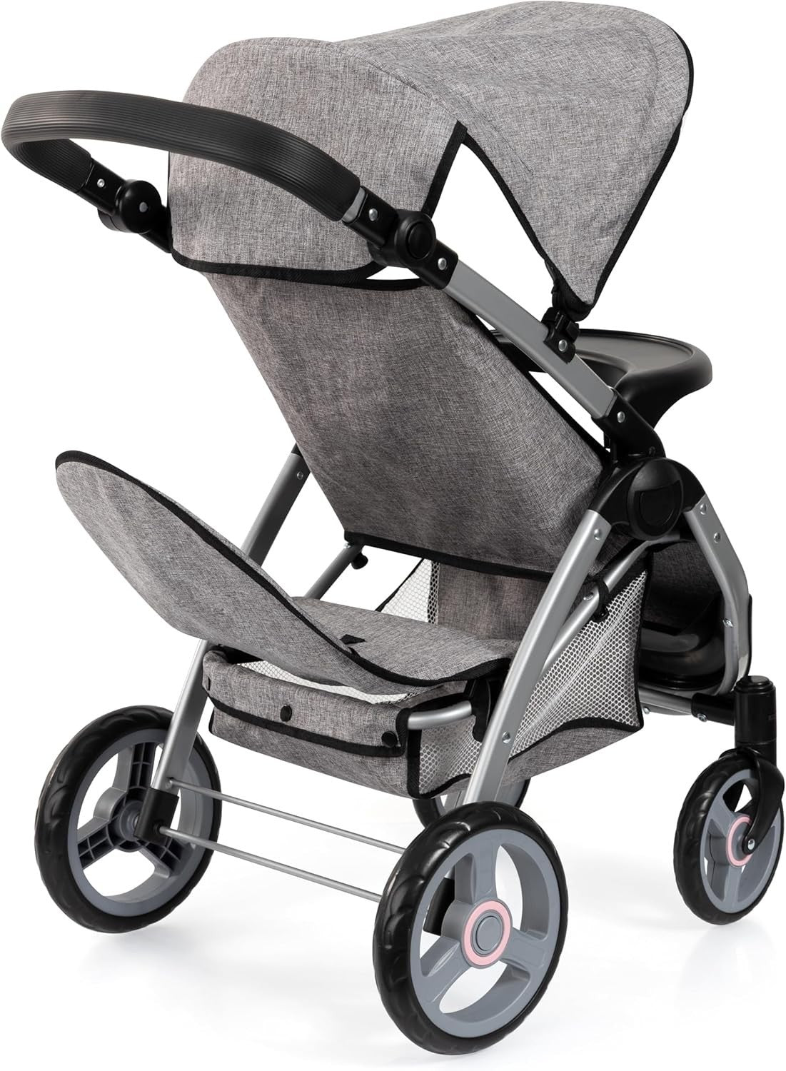 Twin Doll Pram Double Stroller Foldable Adjustable Handle Basket Bag