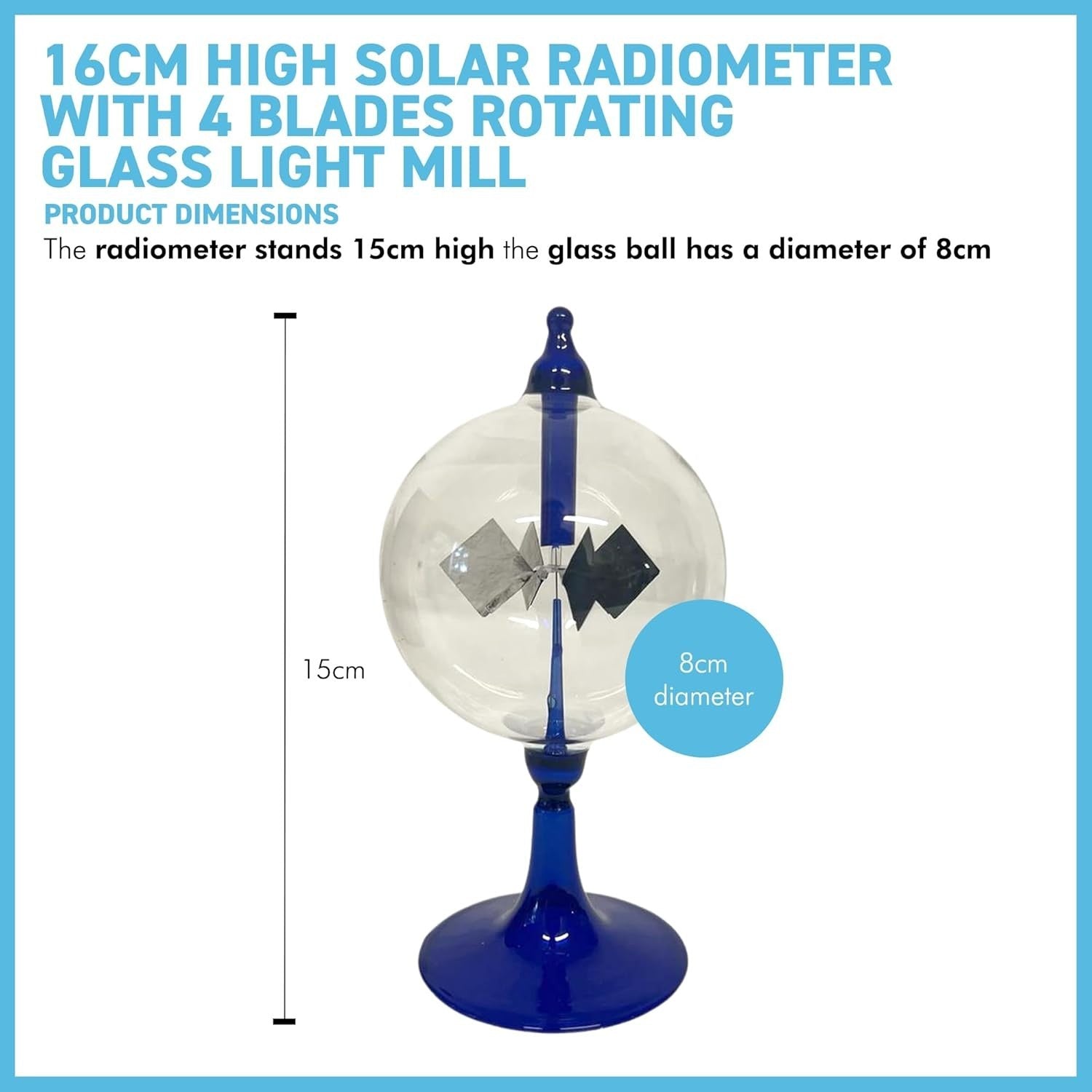 16cm Solar Radiometer Light Mill | Spinning Crookes Radiometer Desk Ornament