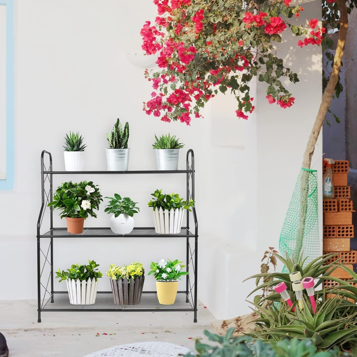 3 Tier Black Metal Plant Stand Ladder Shelf Indoor Outdoor Flower Display