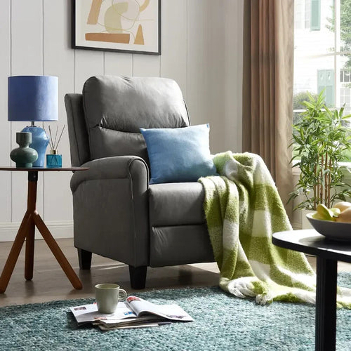 Recliner Armchair Grey Faux Leather High Back Push Back Lounge Chair