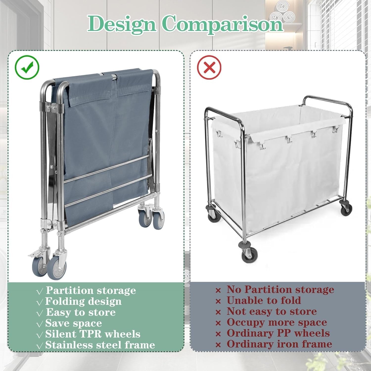 300L Heavy Duty 2-Section Laundry Trolley on Wheels | Commercial Folding Laundry