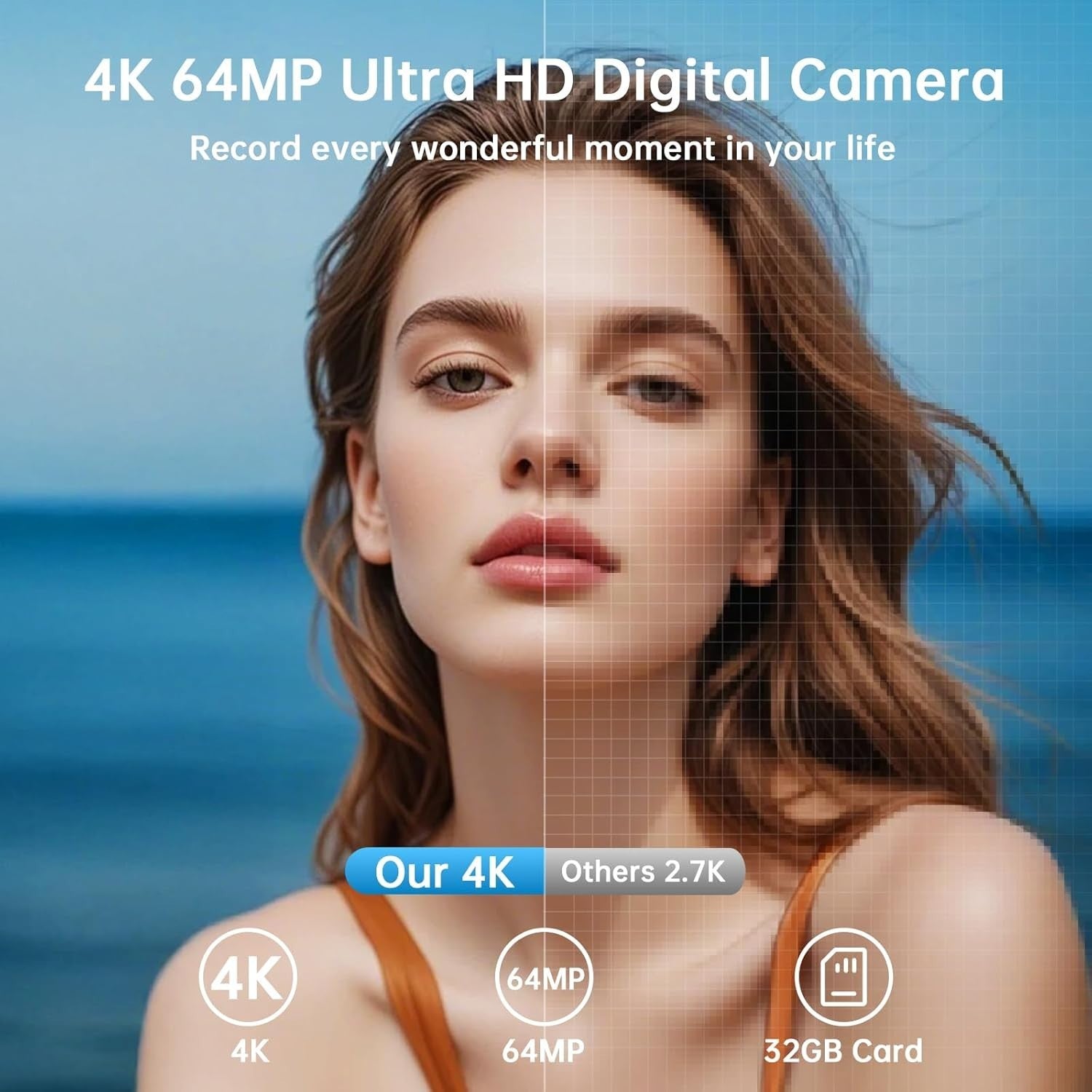 4K 64MP Vlogging Camera WiFi Flip Screen 16X Zoom SD Card Kit