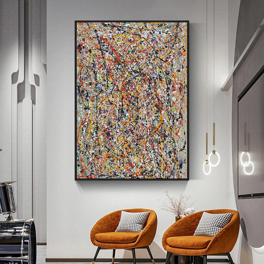 Jackson Pollock Abstract Canvas Wall Art 90x110cm Framed Modern Decor