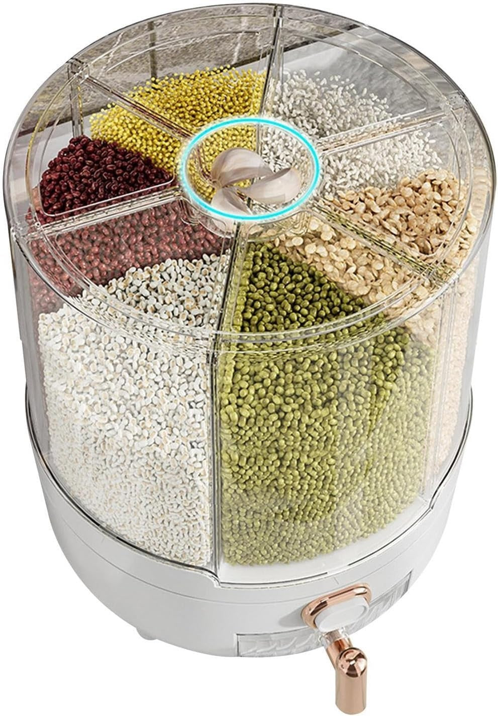 360° Rotating Grain Dispenser 6 Compartment Airtight Food Storage